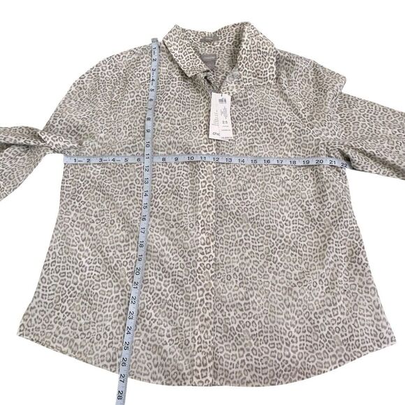 NWT Chico’s sand beige  3/4 sleeve leopard no iron button up shirt size 14 - Picture 5 of 7